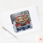 Lhasa Apso Christmas Red Truck Holiday Quadratischer Aufkleber (Umschlag)