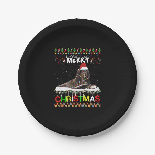 Lhasa Apso Christmas Tree Light Pajama Xmas Dog Pappteller (Vorderseite)