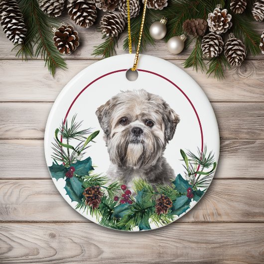 Lhasa Apso Dog Evergreen Berry Wreath Keramik Ornament