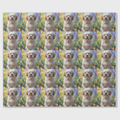 Lhasa Apso Dog Frühlingsblumen Malerei Geschenkpapier (Flach)