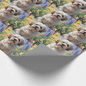 Lhasa Apso Dog Frühlingsblumen Malerei Geschenkpapier (Ecke)