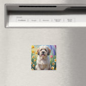 Lhasa Apso Dog Frühlingsblumen Malerei Magnet (In Situ (Geschirrspüler))