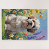 Lhasa Apso Dog Frühlingsblumen Malerei Puzzle (Horizontal)
