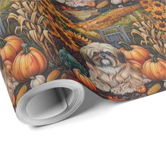 Lhasa Apso Dog Herbsternte Erntedank Geschenkpapier (Rolleneckpunkt)
