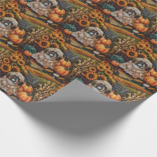 Lhasa Apso Dog Herbsternte Erntedank Geschenkpapier (Ecke)