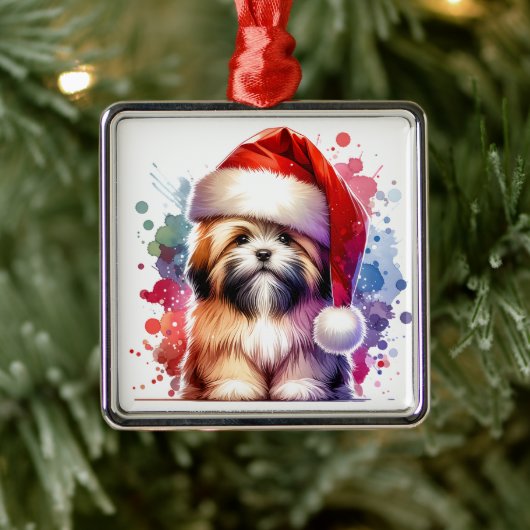Lhasa Apso Dog in der Weihnachtsmannmütze Weihnach Ornament Aus Metall (Baum)