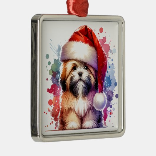 Lhasa Apso Dog in der Weihnachtsmannmütze Weihnach Ornament Aus Metall (Rechts)
