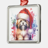 Lhasa Apso Dog in der Weihnachtsmannmütze Weihnach Ornament Aus Metall (Links)