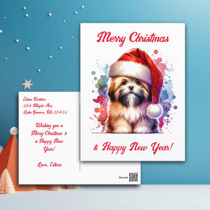 Lhasa Apso Dog in der Weihnachtsmannmütze Weihnach Postkarte