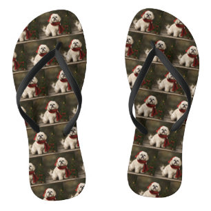 Lhasa Apso Dog in Schnee Weihnachten Badesandalen