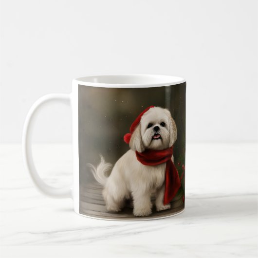 Lhasa Apso Dog in Schnee Weihnachten Kaffeetasse (Links)