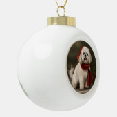 Lhasa Apso Dog in Schnee Weihnachten Keramik Kugel-Ornament (Links)