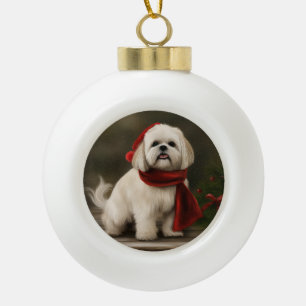 Lhasa Apso Dog in Schnee Weihnachten Keramik Kugel-Ornament