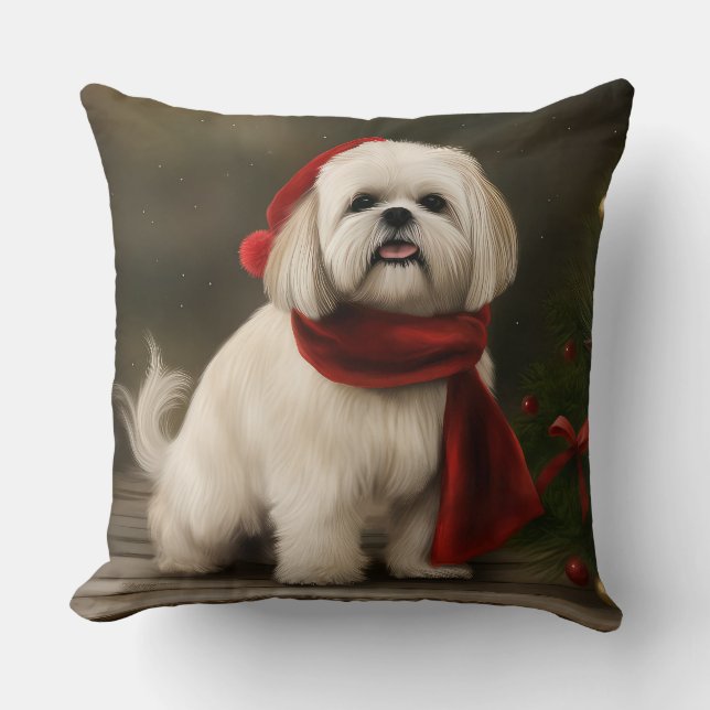 Lhasa Apso Dog in Schnee Weihnachten Kissen (Vorderseite)