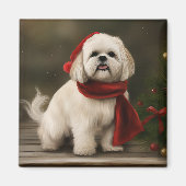 Lhasa Apso Dog in Schnee Weihnachten Magnet (Vorne)