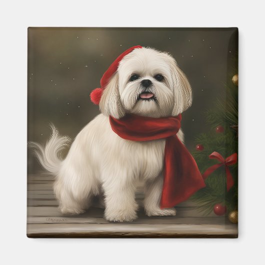Lhasa Apso Dog in Schnee Weihnachten Magnet (Vorne)