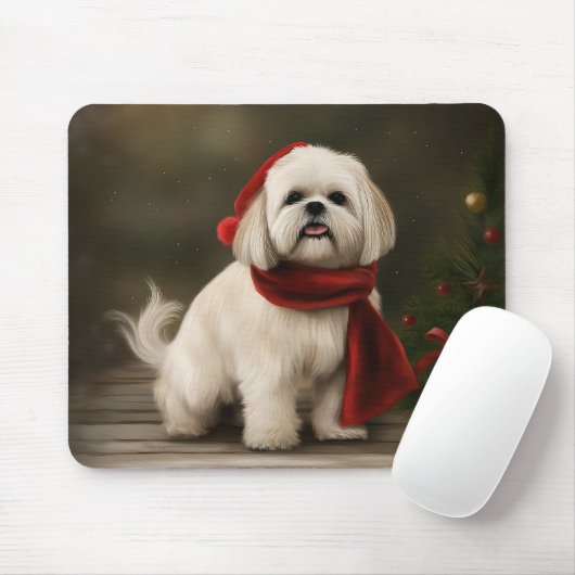 Lhasa Apso Dog in Schnee Weihnachten Mousepad (Mit Mouse)