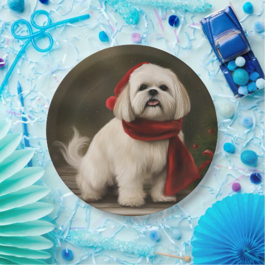 Lhasa Apso Dog in Schnee Weihnachten Pappteller (Party)