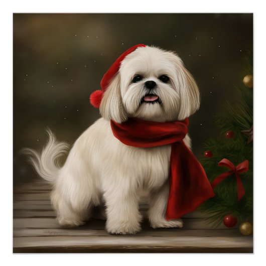 Lhasa Apso Dog in Schnee Weihnachten Poster (Vorderseite)