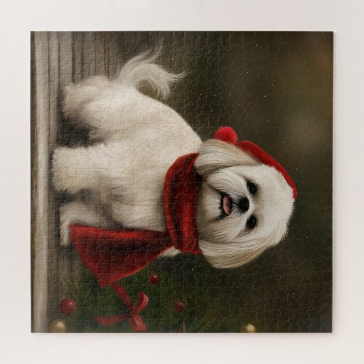 Lhasa Apso Dog in Schnee Weihnachten Puzzle (Horizontal)