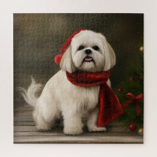 Lhasa Apso Dog in Schnee Weihnachten Puzzle (Vertikal)