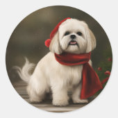Lhasa Apso Dog in Schnee Weihnachten Runder Aufkleber (Vorderseite)