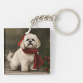Lhasa Apso Dog in Schnee Weihnachten Schlüsselanhänger (Rückseite)