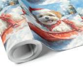 Lhasa Apso Dog in Sledge Let it Schnee Weihnachten Geschenkpapier (Rolleneckpunkt)