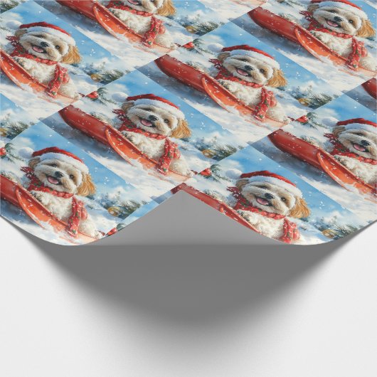 Lhasa Apso Dog in Sledge Let it Schnee Weihnachten Geschenkpapier (Ecke)