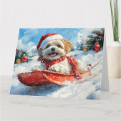 Lhasa Apso Dog in Sledge Let it Schnee Weihnachten Karte (Vorderseite)