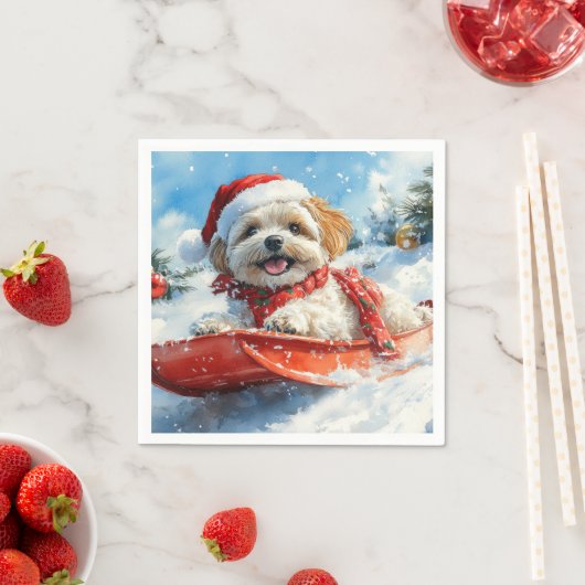 Lhasa Apso Dog in Sledge Let it Schnee Weihnachten Serviette (Beispiel)