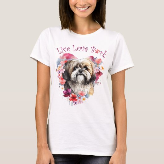 Lhasa Apso Dog Mama Floral T-Shirt (Vorderseite)