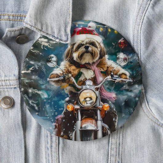 Lhasa Apso Dog Reiten Motorrad Weihnachten Button (Beispiel)