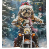 Lhasa Apso Dog Reiten Motorrad Weihnachten Duschvorhang (Vorderseite)