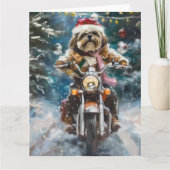 Lhasa Apso Dog Reiten Motorrad Weihnachten Karte (Vorderseite)
