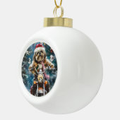 Lhasa Apso Dog Reiten Motorrad Weihnachten Keramik Kugel-Ornament (Rechts)