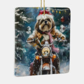 Lhasa Apso Dog Reiten Motorrad Weihnachten Keramikornament (Rechts)