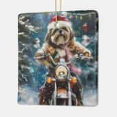 Lhasa Apso Dog Reiten Motorrad Weihnachten Keramikornament (Links)