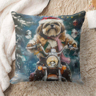 Lhasa Apso Dog Reiten Motorrad Weihnachten Kissen