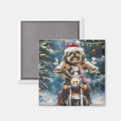 Lhasa Apso Dog Reiten Motorrad Weihnachten Magnet (Vorderseite/Rückseite)