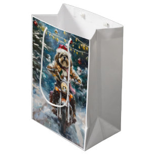 Lhasa Apso Dog Reiten Motorrad Weihnachten Mittlere Geschenktüte