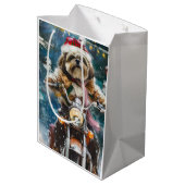 Lhasa Apso Dog Reiten Motorrad Weihnachten Mittlere Geschenktüte (Rückseite Schrägansicht)