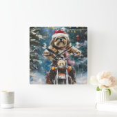 Lhasa Apso Dog Reiten Motorrad Weihnachten Quadratische Wanduhr (Zuhause)