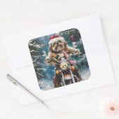 Lhasa Apso Dog Reiten Motorrad Weihnachten Quadratischer Aufkleber (Umschlag)