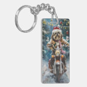 Lhasa Apso Dog Reiten Motorrad Weihnachten Schlüsselanhänger (Vorderseite links)