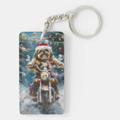Lhasa Apso Dog Reiten Motorrad Weihnachten Schlüsselanhänger (Rückseite)