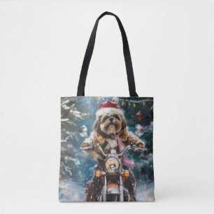 Lhasa Apso Dog Reiten Motorrad Weihnachten Tasche