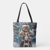 Lhasa Apso Dog Reiten Motorrad Weihnachten Tasche (Rückseite)