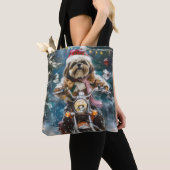 Lhasa Apso Dog Reiten Motorrad Weihnachten Tasche (Von Nahem)