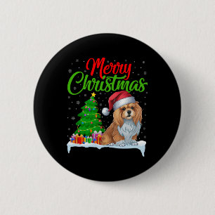 Lhasa Apso Dog Weihnachtsbaum Lichter Funny Xmas D Button